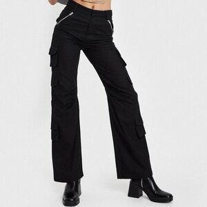 Princess Polly Black Cargo Pants with Zipper Details